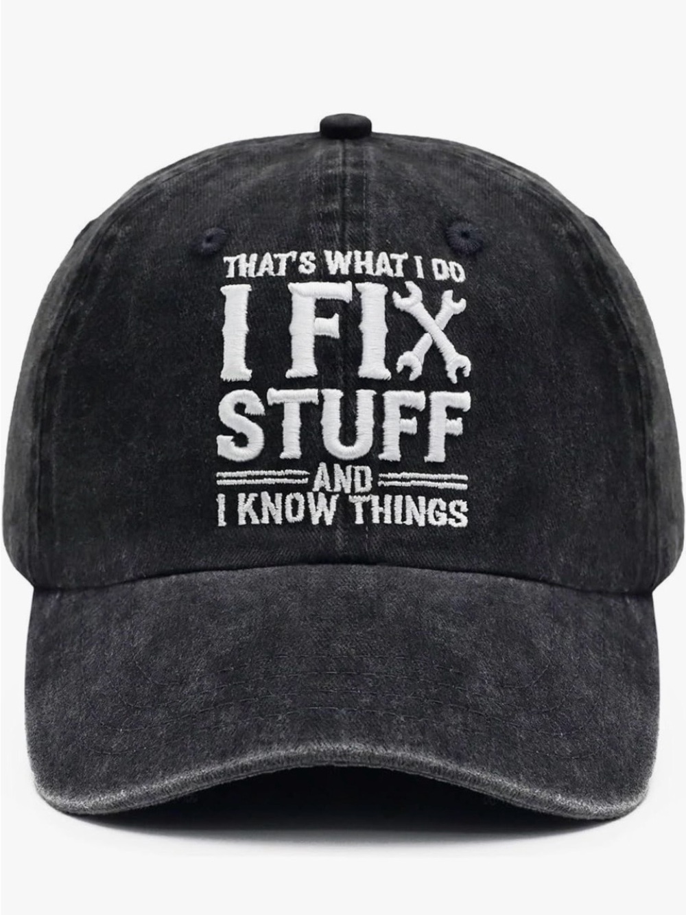 I Fix Stuff and I Know Things Black Embroidered Baseball Cap